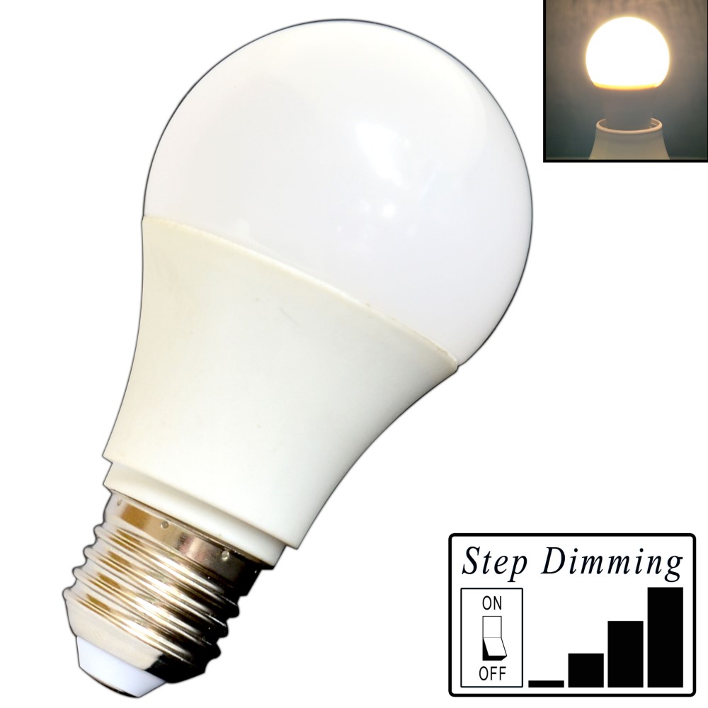 E27 LED Birne 9 Watt dimmbar 4-Step dimming warmweiß dimmen ohne Dimmer