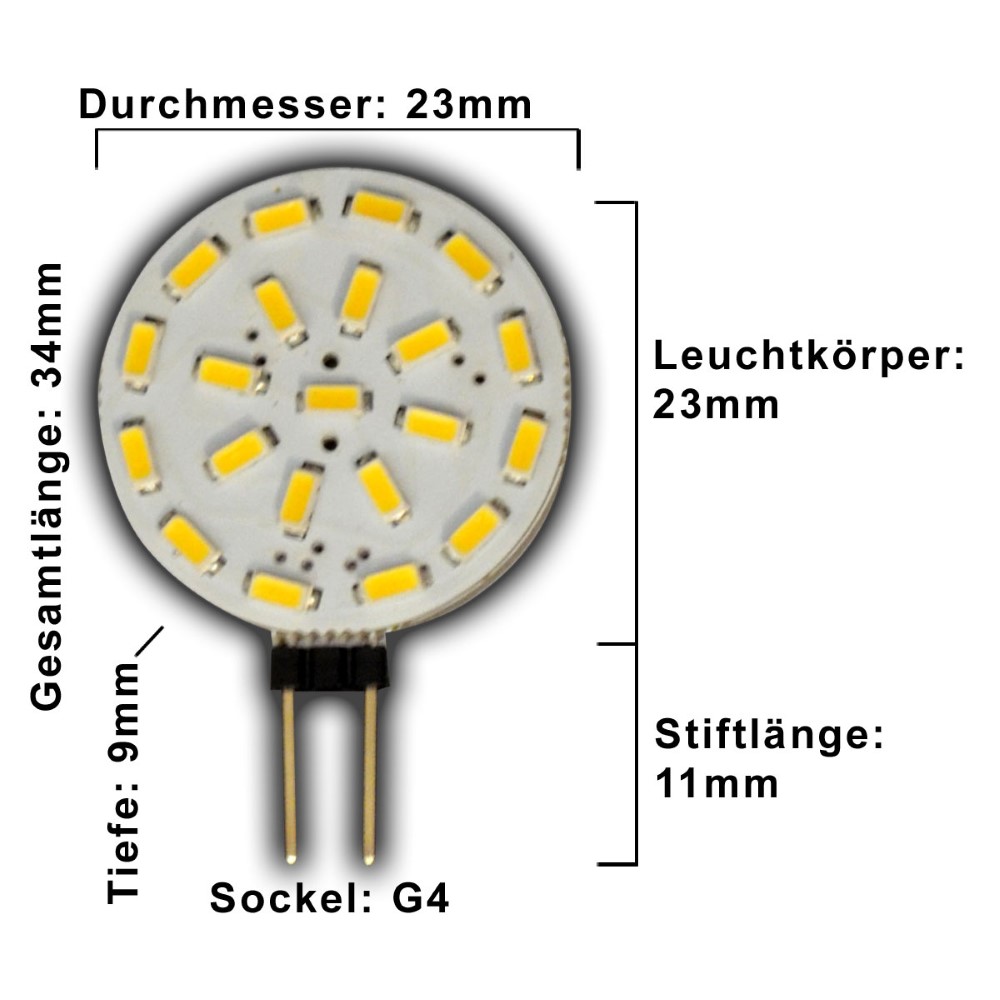 3x G4 1,4 Watt 12V AC/DC dimmbar warmweiß LED Leuchtmittel Scheibe flach  rund