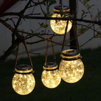 2er Packung LED Solarglas 30 LEDs + Akku Garten-Laterne Dekolicht Lampe Außen-Beleuchtung XL