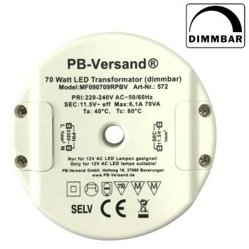 LED Trafo 70W 12V AC dimmbar rund Transformator