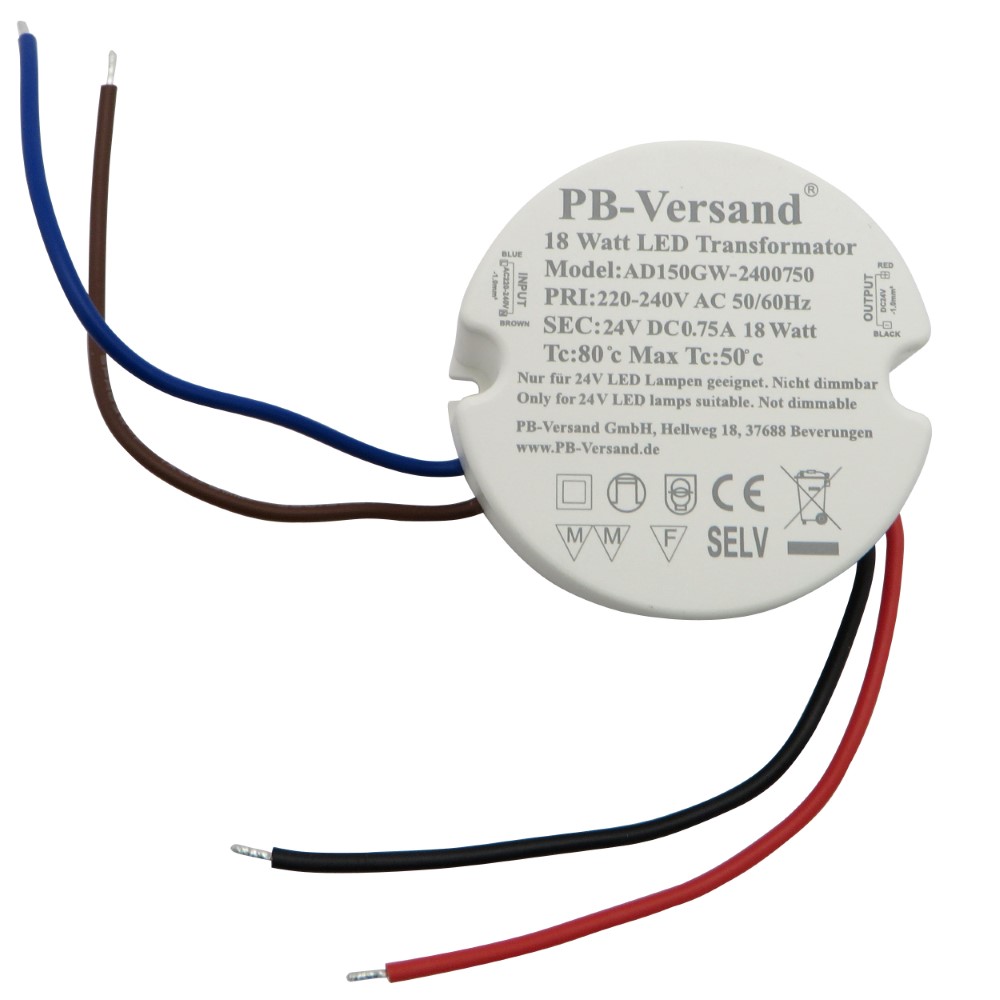 PB-Versand GmbH - LED Trafo 18 Watt 12V DC rund für Unterputzdose