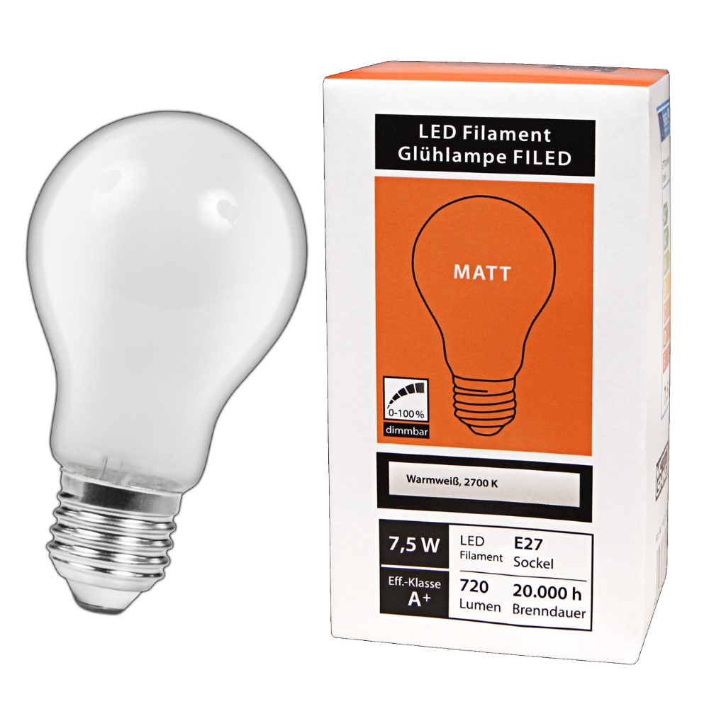 LED Leuchtmittel 7,5 Watt E27 Filament A60 dimmbar warm weiß 