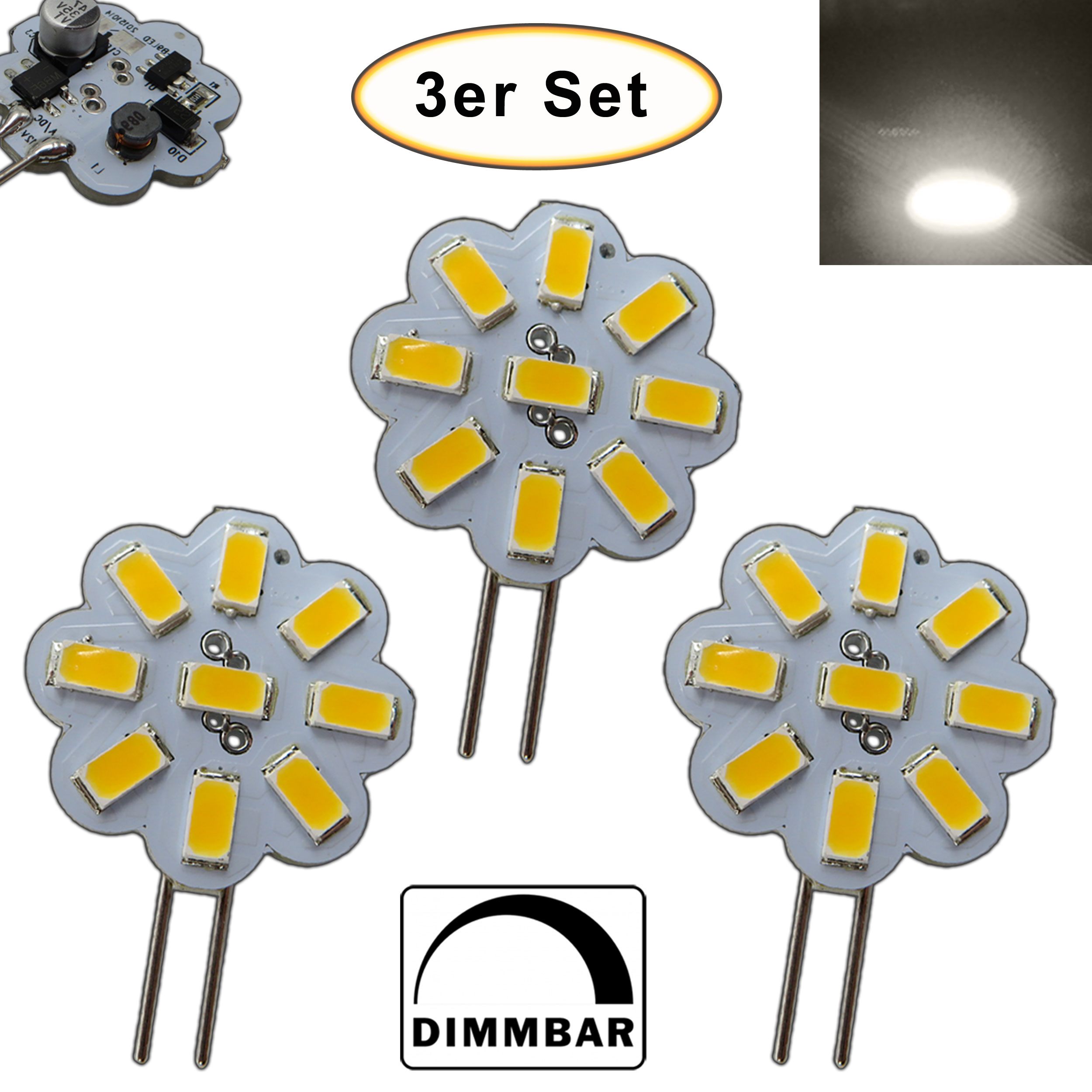 PB-Versand GmbH dimmbar - LED Lampe G4 12V 2 AC/DC 4500K Watt rund tageslichtweiß Leuchtmittel