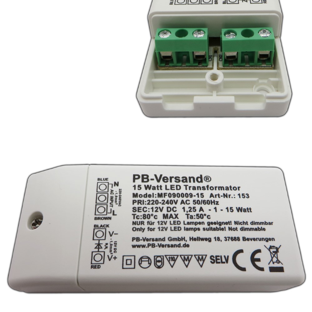 LED Trafo 0,5-15 Watt 12V DC mit Netzkabel Schalter Transformator Netzteil 