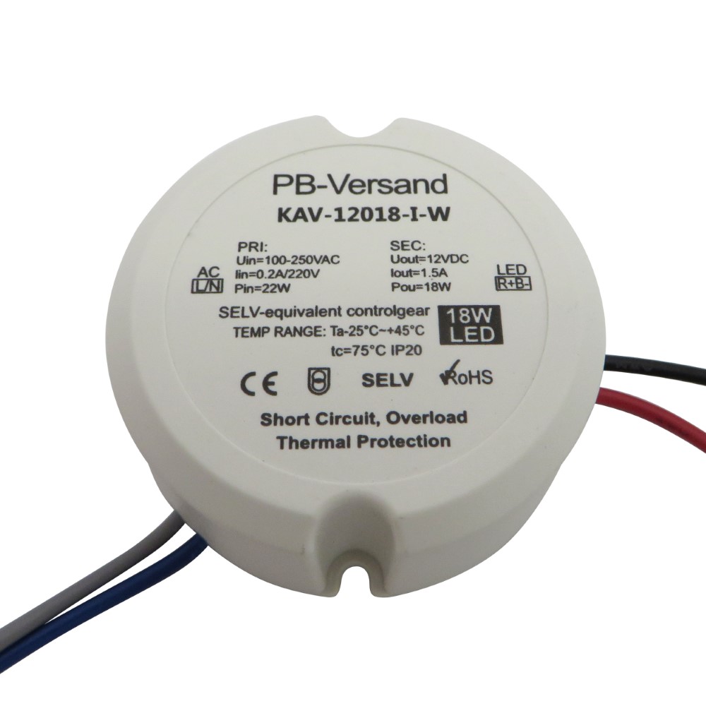 PB-Versand GmbH - LED Trafo 18 Watt 12V DC rund für Unterputzdose
